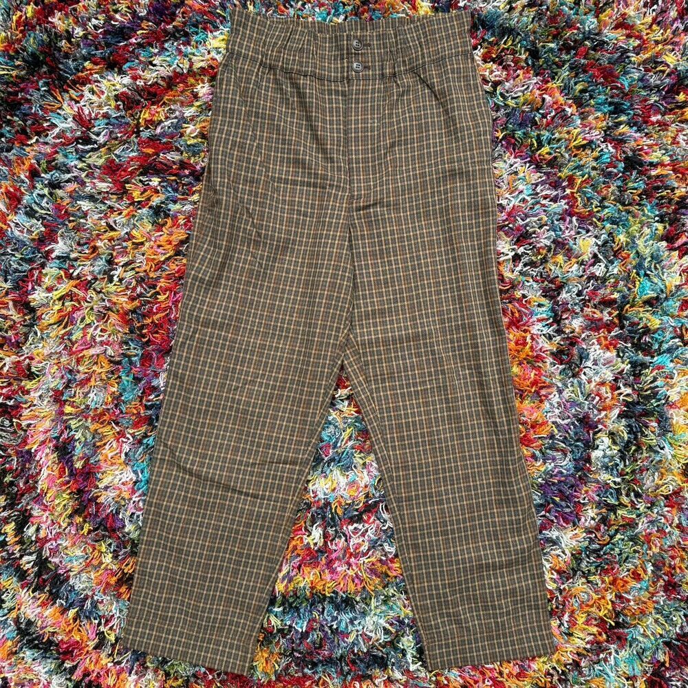 Madewell Paperbag Plaid Tapered Pants Brown High Rise Women 4 Stretch Waist